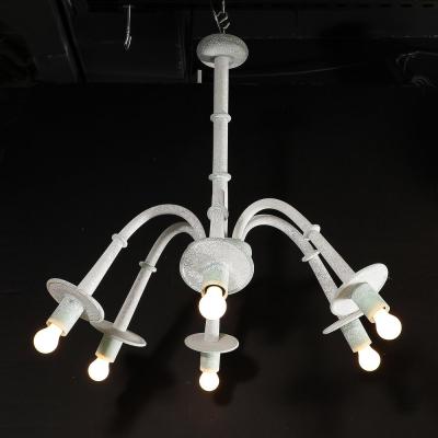 Seguso Mid Century 6 Arm Handblown White Jade Murano Scavo Glass Chandelier by Seguso