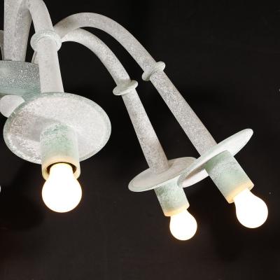  Seguso Mid Century 6 Arm Handblown White Jade Murano Scavo Glass Chandelier by Seguso