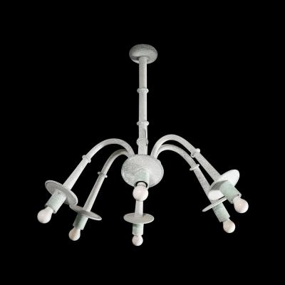  Seguso Mid Century 6 Arm Handblown White Jade Murano Scavo Glass Chandelier by Seguso