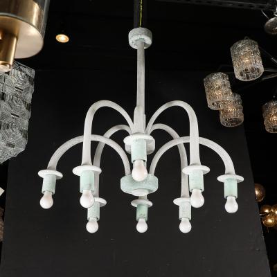  Seguso Mid Century 8 Arm Curved Hand Blown Murano Scavo Glass Chandelier by Seguso