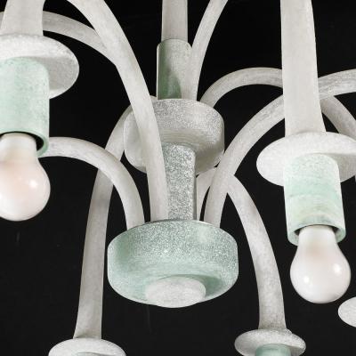  Seguso Mid Century 8 Arm Curved Hand Blown Murano Scavo Glass Chandelier by Seguso