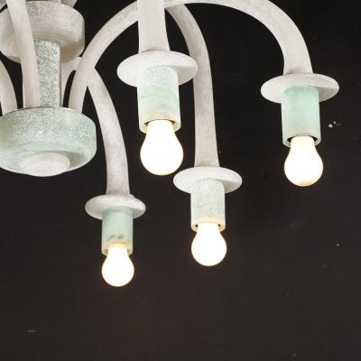  Seguso Mid Century 8 Arm Curved Hand Blown Murano Scavo Glass Chandelier by Seguso