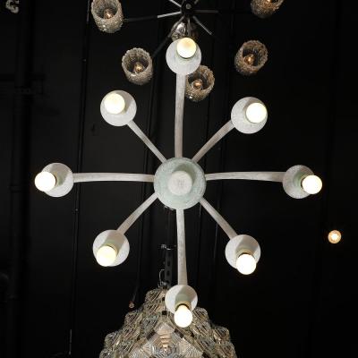  Seguso Mid Century 8 Arm Curved Hand Blown Murano Scavo Glass Chandelier by Seguso