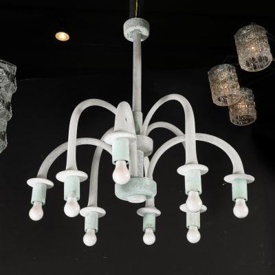  Seguso Mid Century 8 Arm Curved Hand Blown Murano Scavo Glass Chandelier by Seguso