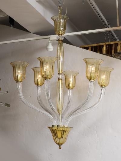 Seguso Mid Century Murano 6 Arm Chandelier