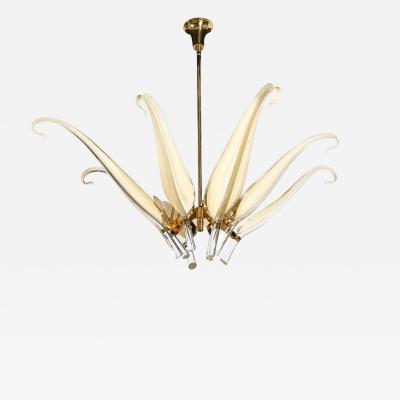  Seguso Mid Century Murano Glass Brass Eight Arm Chandelier by Franco Luce by Seguso