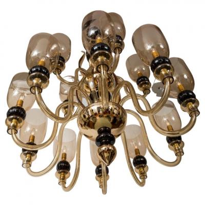  Seguso Modern Italian Murano Two Tier Fifteen Arm Uplight Chandelier By Seguso