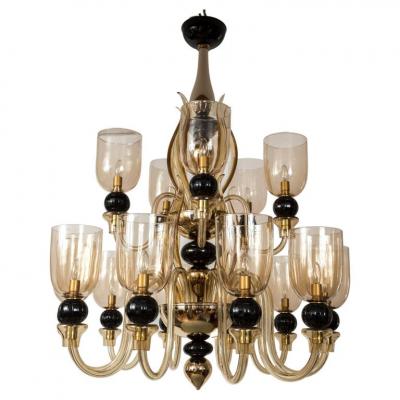  Seguso Modern Italian Murano Two Tier Fifteen Arm Uplight Chandelier By Seguso