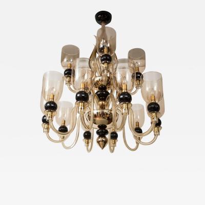  Seguso Modern Italian Murano Two Tier Fifteen Arm Uplight Chandelier By Seguso