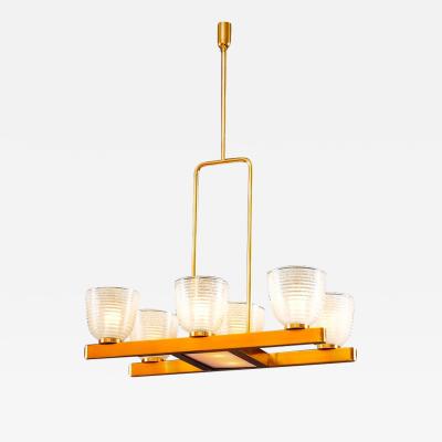  Seguso Modernist Murano Chandelier with Pulegoso Glass Shades Italy 1950s