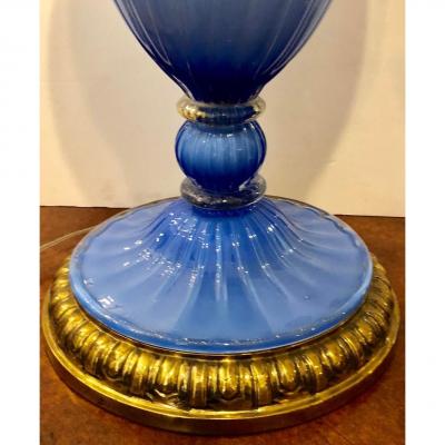  Seguso Monumental Vintage Hollywood Regency Seguso Blue Murano Glass Lamp