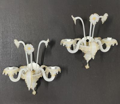  Seguso Murano Seguso Floral Wall Sconces Pair