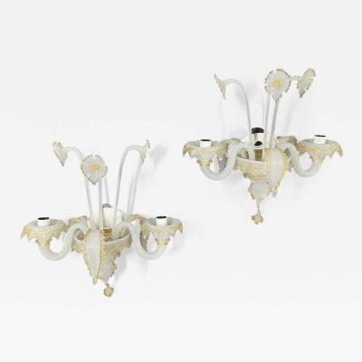  Seguso Murano Seguso Floral Wall Sconces Pair