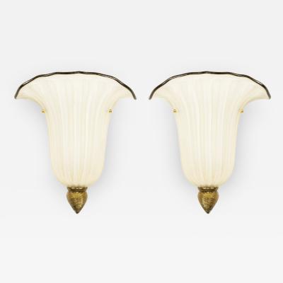  Seguso Pair of Seguso Italian Murano Gabbiani Gold Dusted Glass Wall Sconces