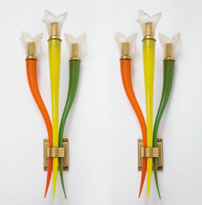  Seguso Seguso Murano Glass TriColor Sconces