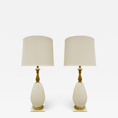  Seguso Seguso Pair of Gilded Hand Blown Glass Table Lamps 1950s