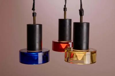  Seguso Seguso Vetri d Arte Flavio Poli for Seguso chandelier with three colourful glass shades Italy 1960
