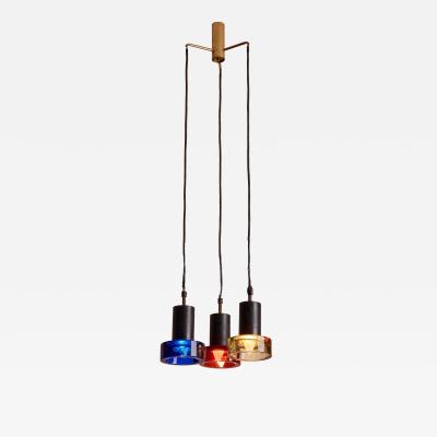  Seguso Seguso Vetri d Arte Flavio Poli for Seguso chandelier with three colourful glass shades Italy 1960