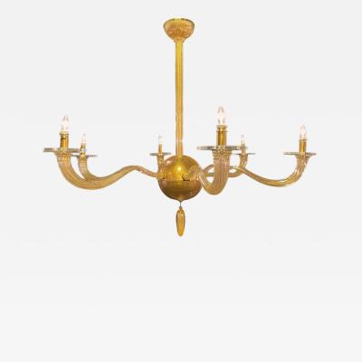  Seguso Seguso Vetri d Arte Italian Modern Handblown Murano Gold Glass 6 Arm Stellare Chandelier Seguso