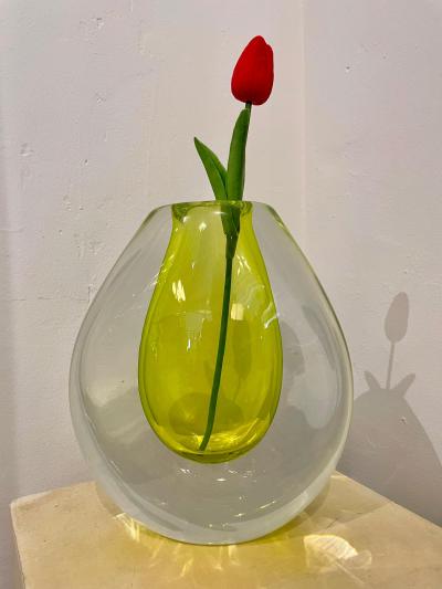  Seguso Seguso Vetri d Arte Large Seguso Vetri dArte Citron and Clear Murano Vase by Flavio Poli