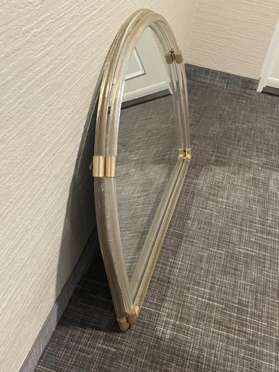  Seguso Seguso Vetri d Arte MODERNIST GOLD AND CLEAR MURANO GLASS MIRROR WITH BRASS ACCENTS