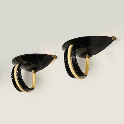  Seguso Seguso Vetri d Arte Mid Century Rare Hand Blown Murano Black Gold Acanthus Glass Sconces by Seguso