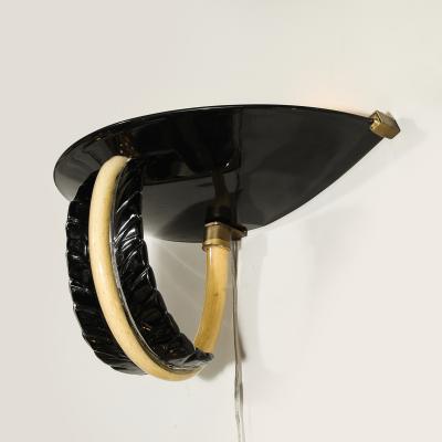  Seguso Seguso Vetri d Arte Mid Century Rare Hand Blown Murano Black Gold Acanthus Glass Sconces by Seguso