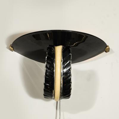  Seguso Seguso Vetri d Arte Mid Century Rare Hand Blown Murano Black Gold Acanthus Glass Sconces by Seguso