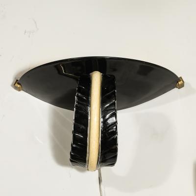  Seguso Seguso Vetri d Arte Mid Century Rare Hand Blown Murano Black Gold Acanthus Glass Sconces by Seguso