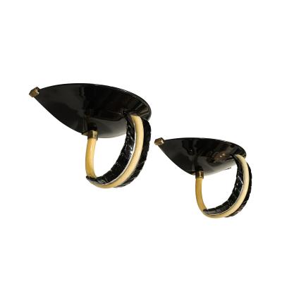  Seguso Seguso Vetri d Arte Mid Century Rare Hand Blown Murano Black Gold Acanthus Glass Sconces by Seguso