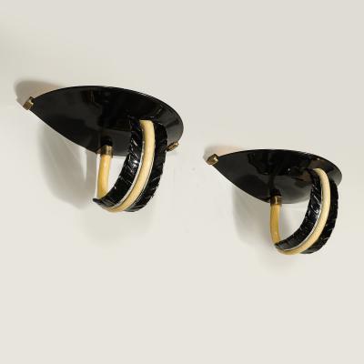  Seguso Seguso Vetri d Arte Mid Century Rare Hand Blown Murano Black Gold Acanthus Glass Sconces by Seguso