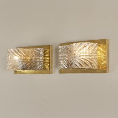  Seguso Seguso Vetri d Arte Pair of Italian 1950s Seguso Murano glass and brass wall lights