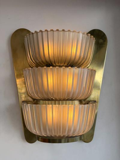 Seguso Seguso Vetri d Arte Pair of Sconces Brass and Glass by Seguso Italy 1940s