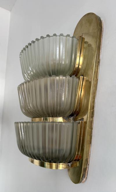  Seguso Seguso Vetri d Arte Pair of Sconces Brass and Glass by Seguso Italy 1940s