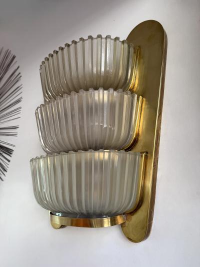  Seguso Seguso Vetri d Arte Pair of Sconces Brass and Glass by Seguso Italy 1940s