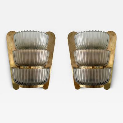  Seguso Seguso Vetri d Arte Pair of Sconces Brass and Glass by Seguso Italy 1940s