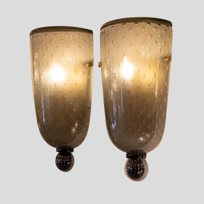  Seguso Seguso Vetri d Arte Pair of smoke grey glass wall lights Seguso attributed design