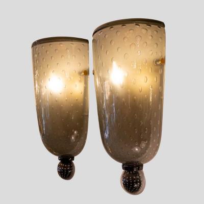  Seguso Seguso Vetri d Arte Pair of smoke grey glass wall lights Seguso attributed design