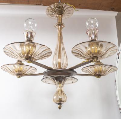  Seguso Small Vintage Tobacco Uplight Chandelier by Seguso