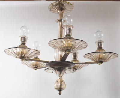  Seguso Small Vintage Tobacco Uplight Chandelier by Seguso