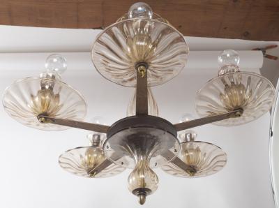  Seguso Small Vintage Tobacco Uplight Chandelier by Seguso