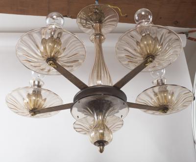  Seguso Small Vintage Tobacco Uplight Chandelier by Seguso