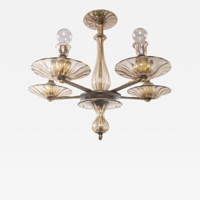  Seguso Small Vintage Tobacco Uplight Chandelier by Seguso