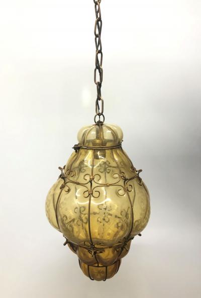  Seguso Verti d Arte Seguso Murano Hand Blown Cage Light Pendant