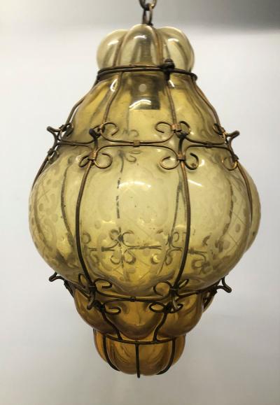  Seguso Verti d Arte Seguso Murano Hand Blown Cage Light Pendant