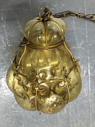  Seguso Verti d Arte Seguso Murano Hand Blown Cage Light Pendant