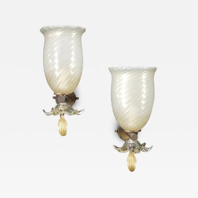  Seguso Vetri dArte 1960 Seguso Italian Art Deco Design Crystal Gold Murano Glass Brass Bowl Sconces