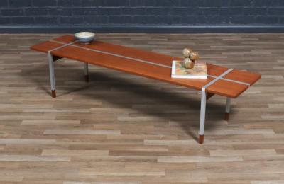 Selig Furniture Co Danish Modern Teak Bench Coffee Table w Aluminum Inlaid by Selig