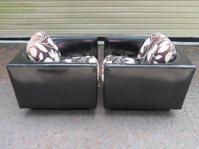  Selig Furniture Co Handsome Pair of Signed Selig Cube Lounge Chairs Mid Century Modern