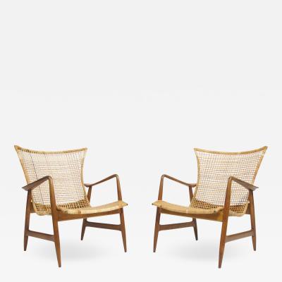  Selig Furniture Co Ib Kofoed Larsen for Selig Cane Lounge Chairs